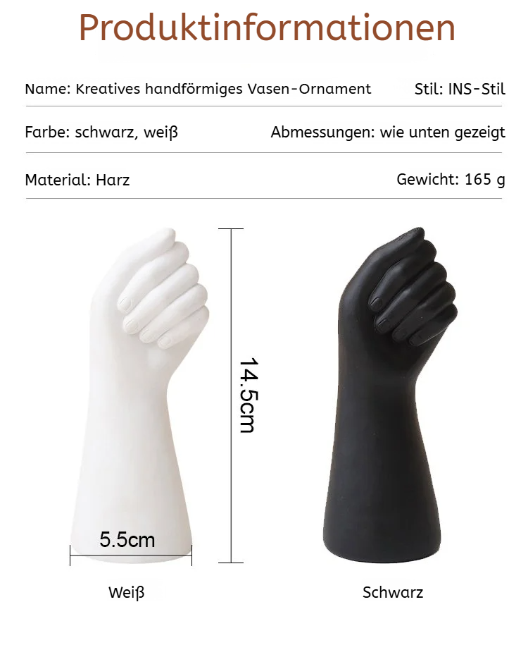 Dekorative Harzvase in Handform für Zuhause
