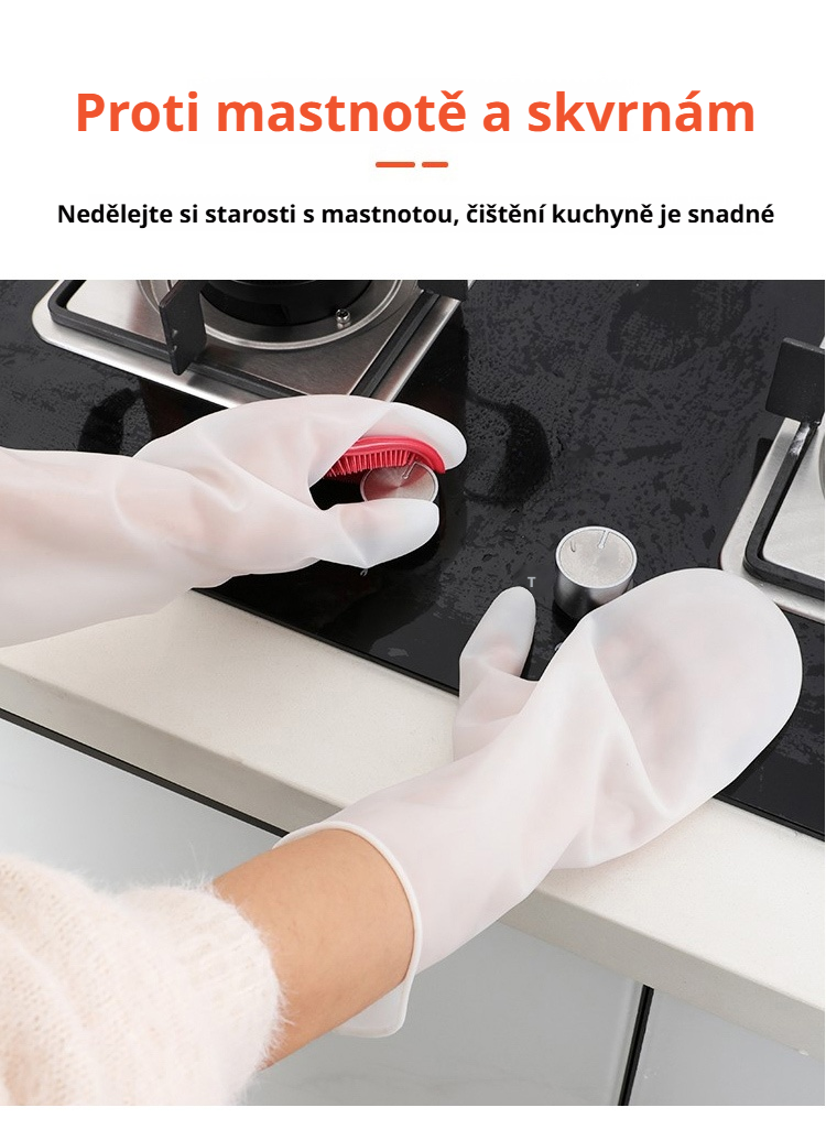 Rukavice na mytí nádobí v moderní kuchyni