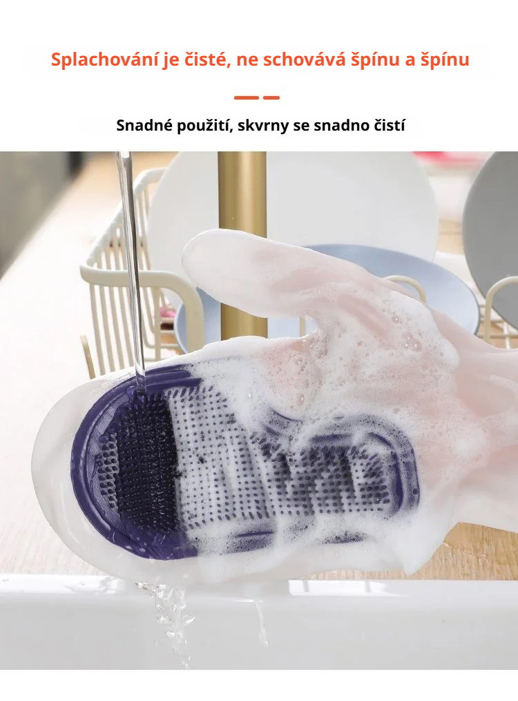 Snadné mytí talířů pomocí kartáčových rukavic