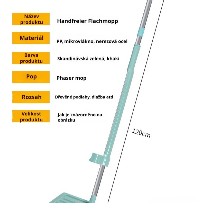 Mop vhodný pro dřevěné podlahy, robustní a odolný, vyrobený z mikrovlákna