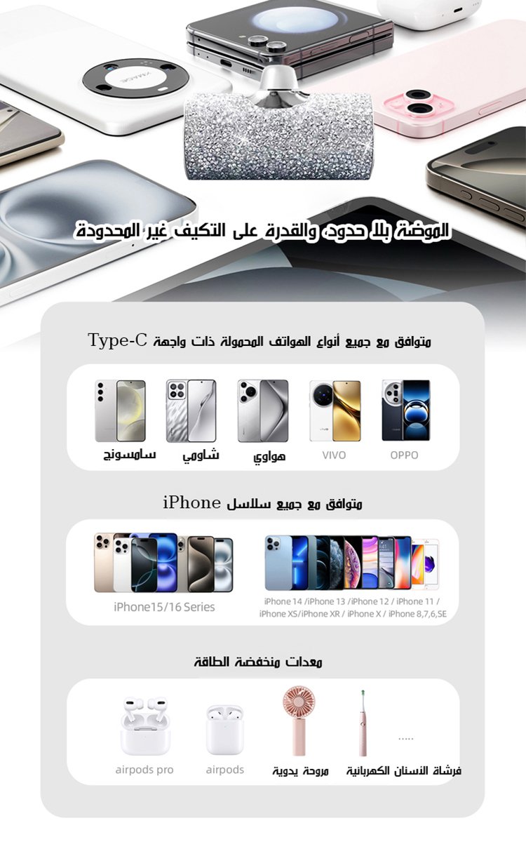 بنك الطاقة المحمول الصغير المرصع بالألماس