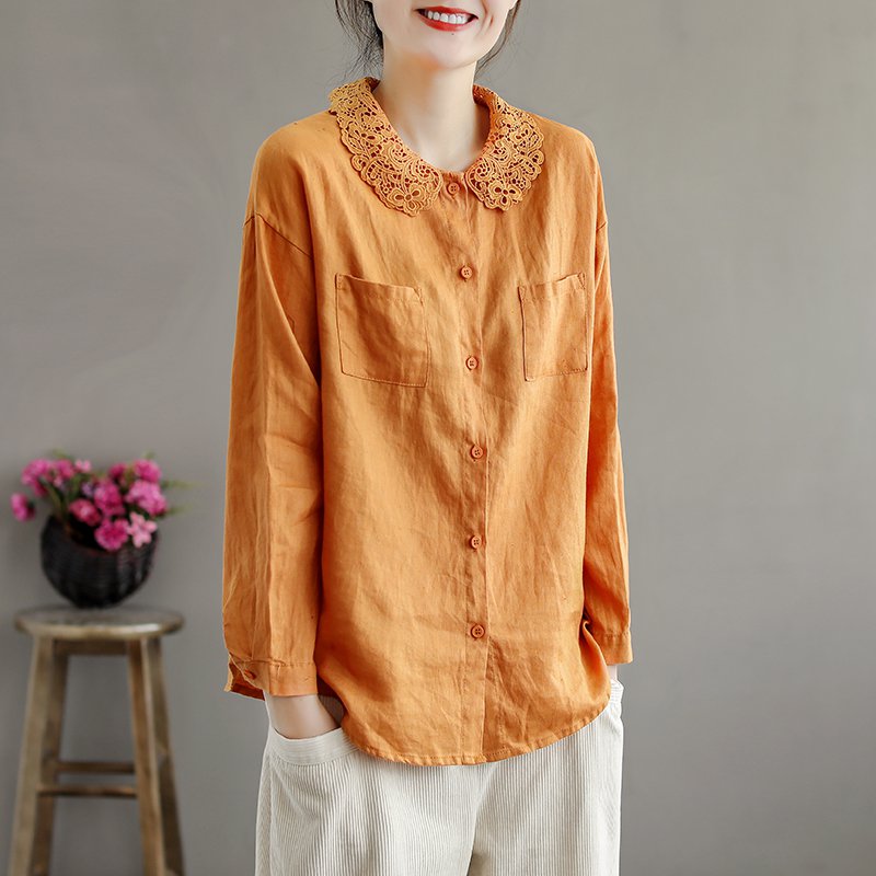 レディース無地綿麻シャツ