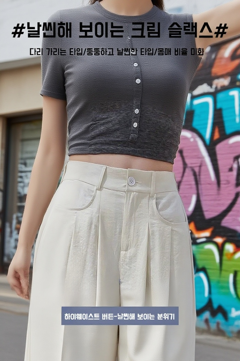 하이웨스트 와이드 슬림핏 캐주얼 팬츠 전체 이미지