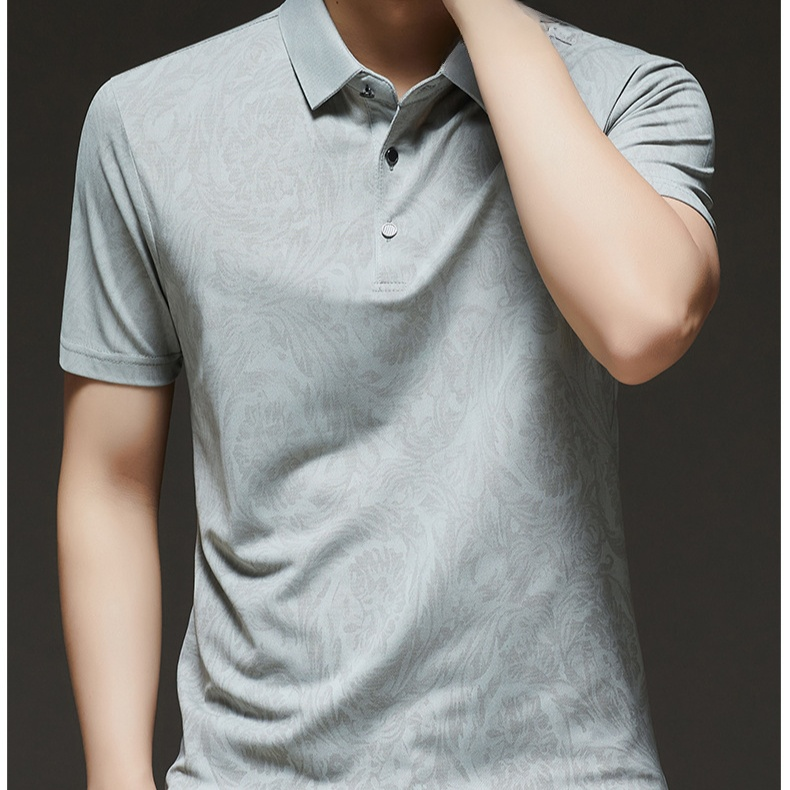  夏のビジネスカジュアルメンズ半袖薄手プリントタートルネックTシャツ父用トップス