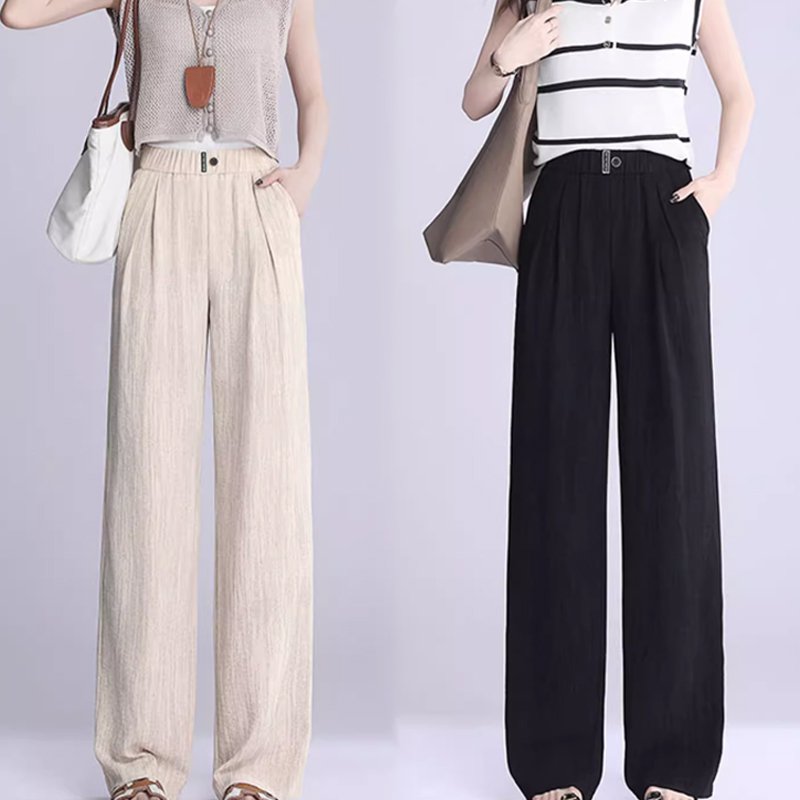 着痩せ効果のあるドレープ性ワイドパンツ