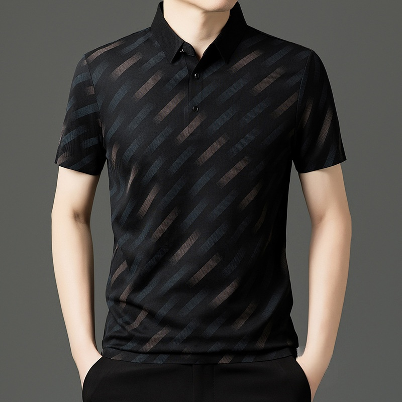 중년 비즈니스 남성 아이스 캐주얼 반팔 셔츠 터틀넥 캐주얼 셔츠 캐주얼 비즈니스 아이스 셔츠