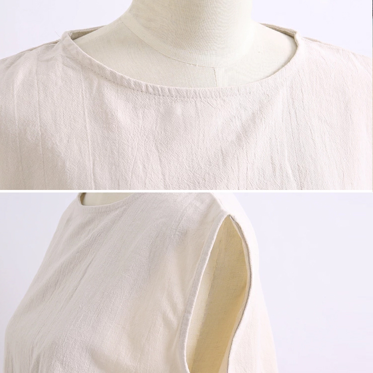 【綿麻ワンピース】通気、可愛い、体型カバー、エレガント、毛玉防止