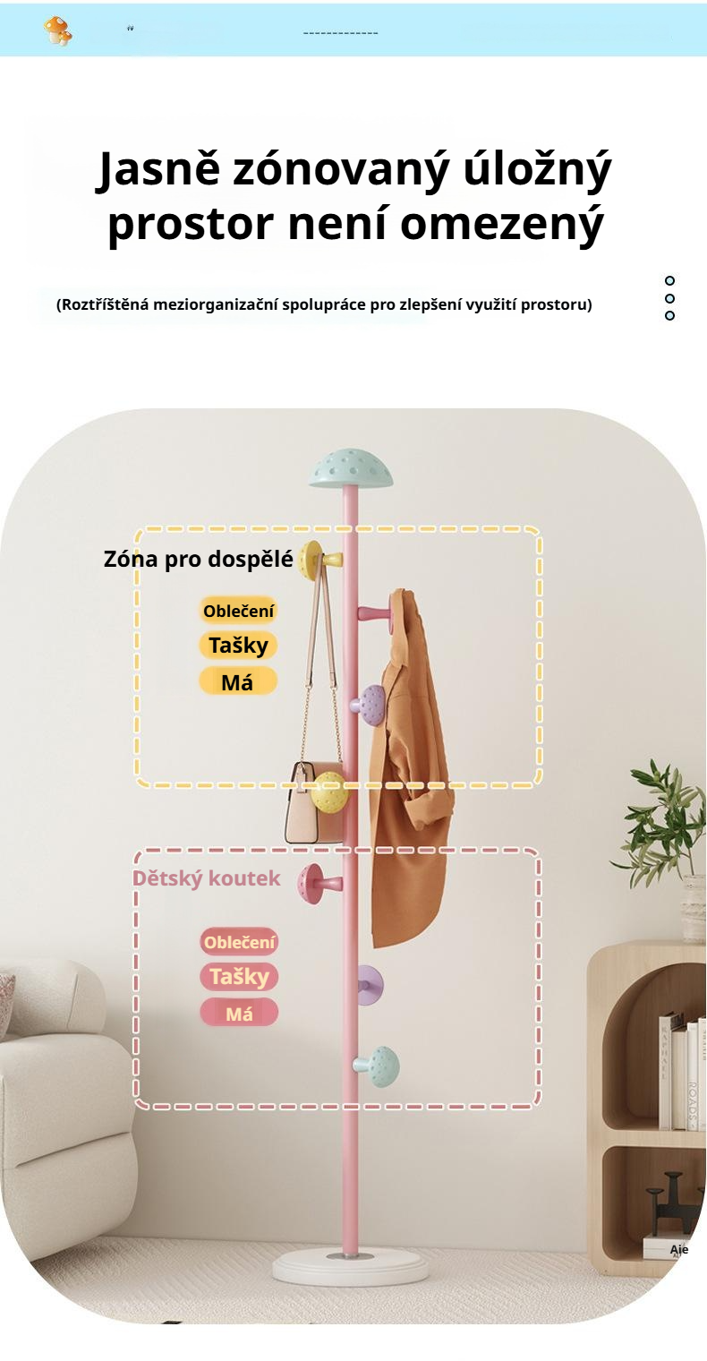 Dopaminový stojan na oblečení s barevným designem