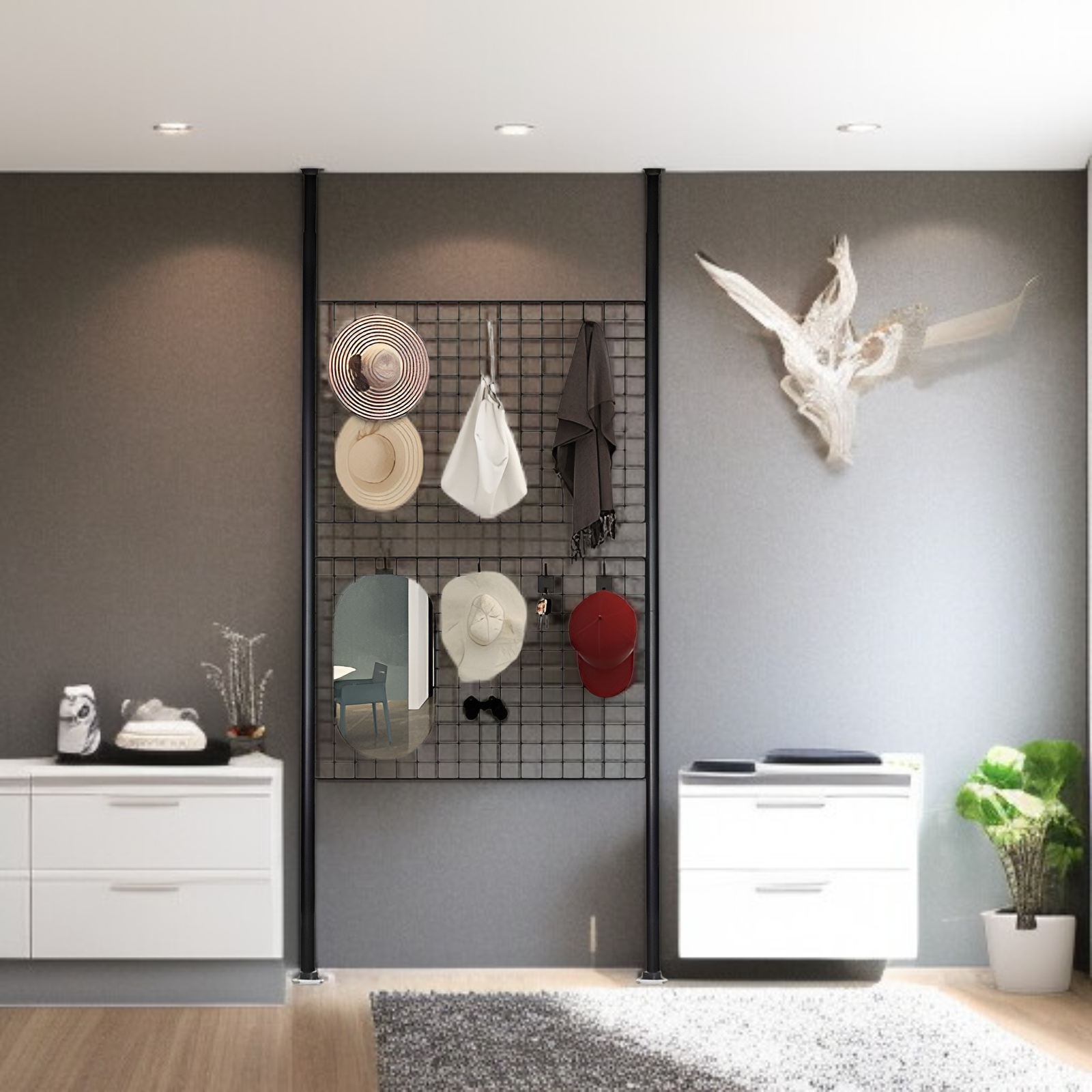 天井まで届く収納ラック・室内用ハンガーラック・間仕切りネットDIY