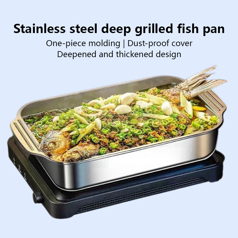 Stainless steel deep grilled fish pan