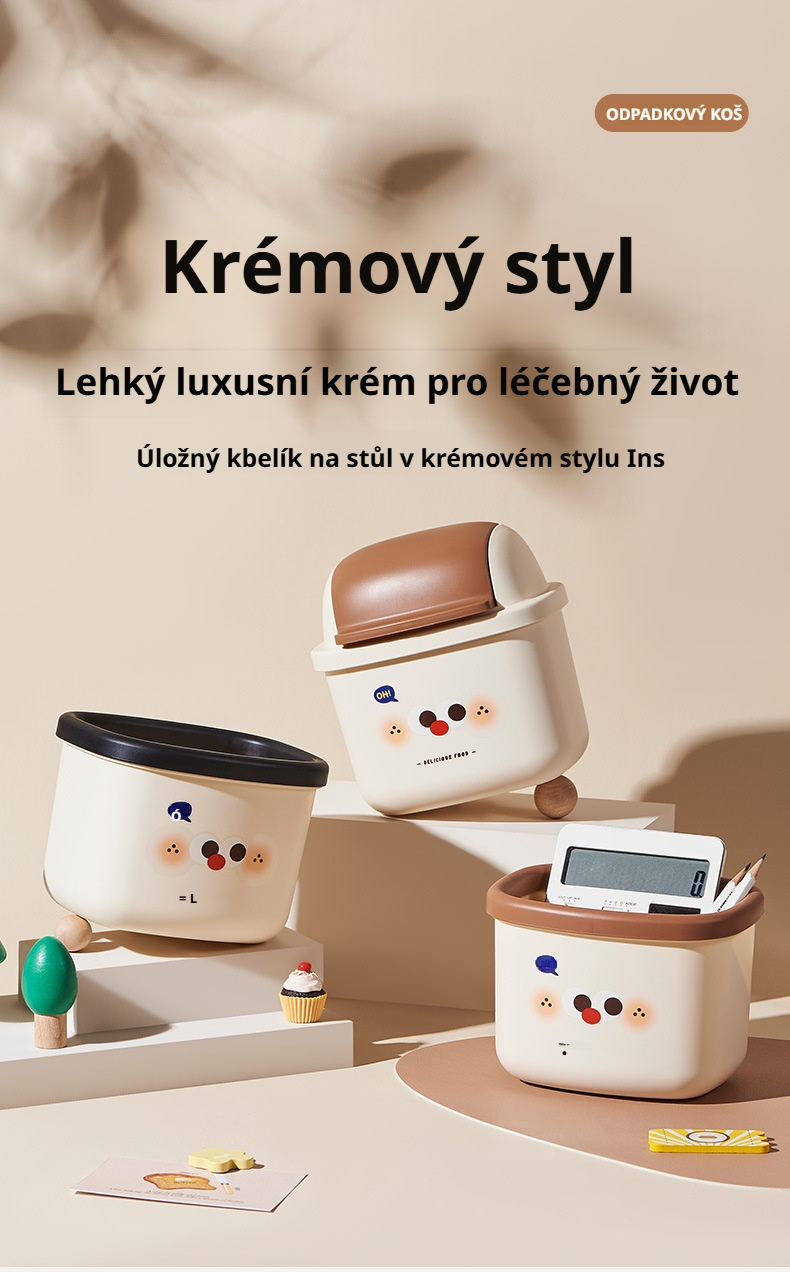 Roztomilý stolní koš na odpadky v růžové barvě