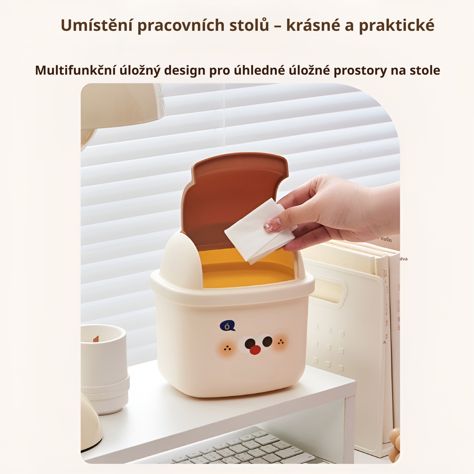 Roztomilý stolní koš na odpadky
