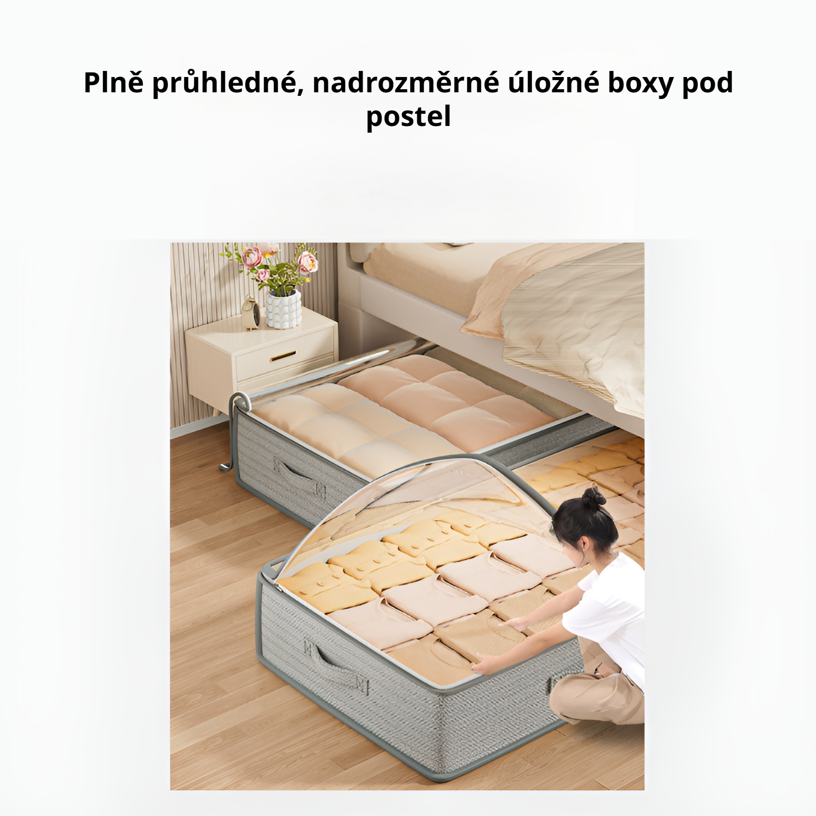 Plastová úložná box pod postel na sezónní peřiny