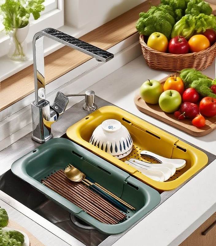 내구성 좋은 이중 신축 주방 물바구니