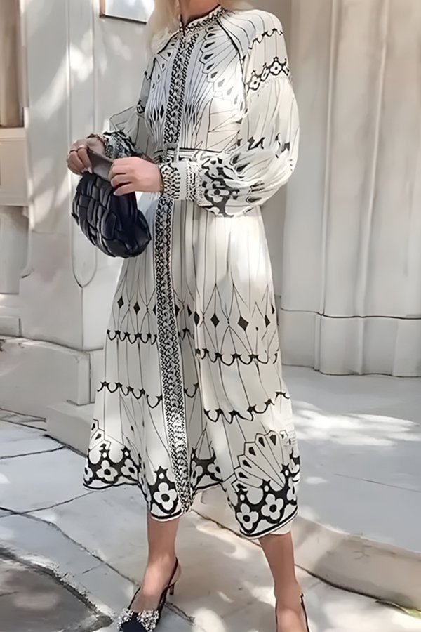 Palace Style Long Sleeve Printed Dress