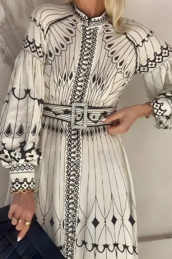 Palace Style Long Sleeve Printed Dress