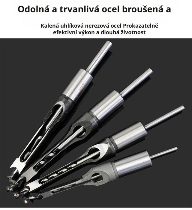 Použití čtvercového vrtáku na dřevěném materiálu