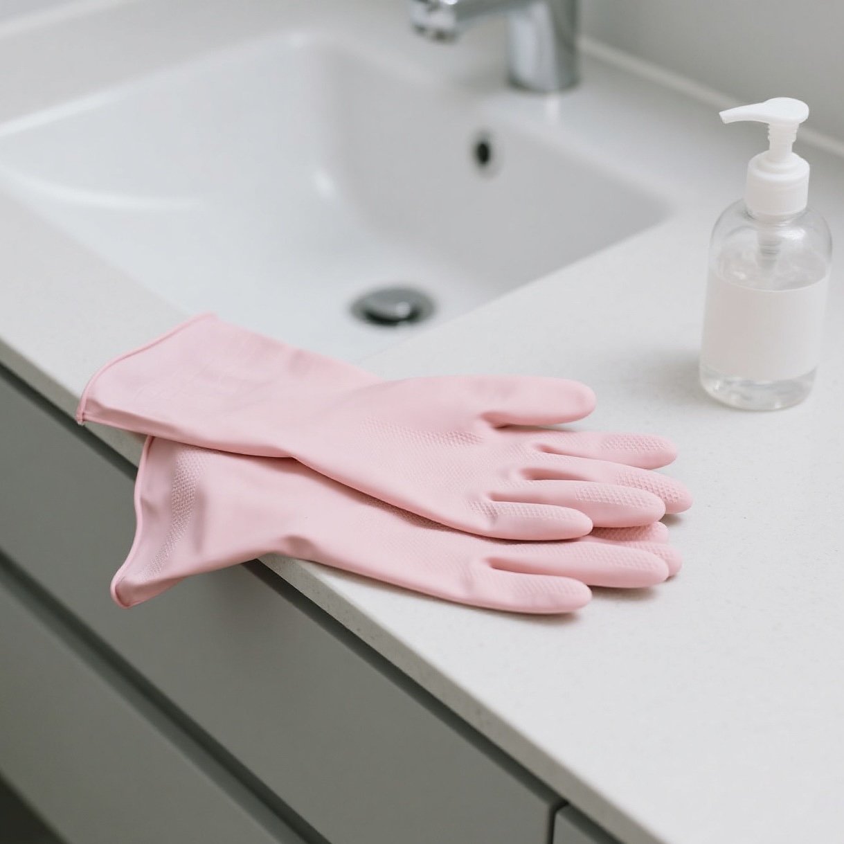 ピンク色のラバーグローブ全体画像