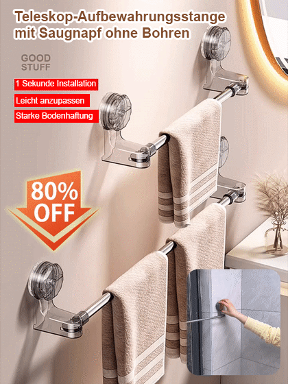 Teleskopische Aufbewahrungsstange mit Saugnapf ohne Bohren