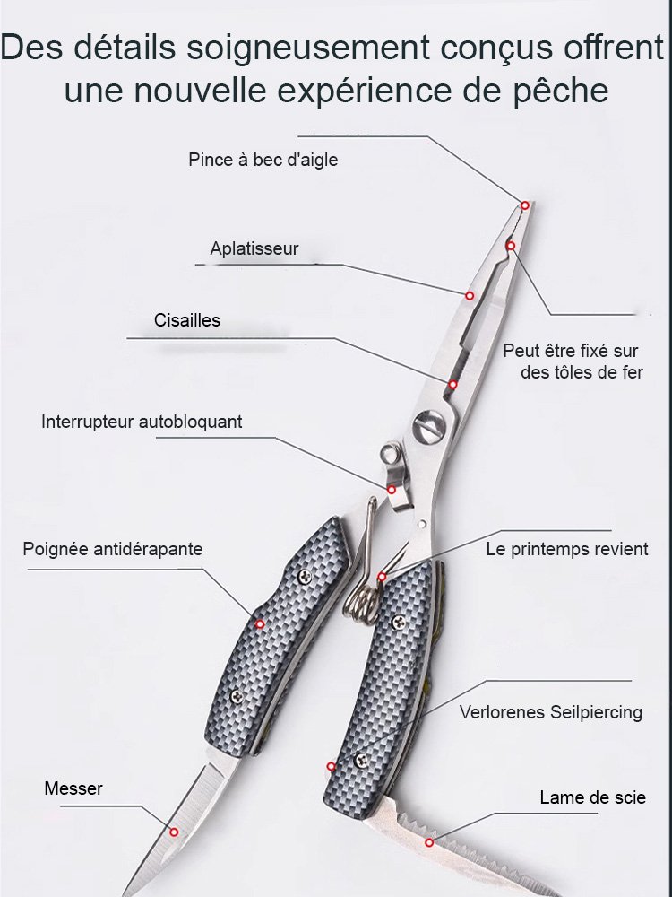  Ensemble de pinces de pêche en acier inoxydable à motif en grille