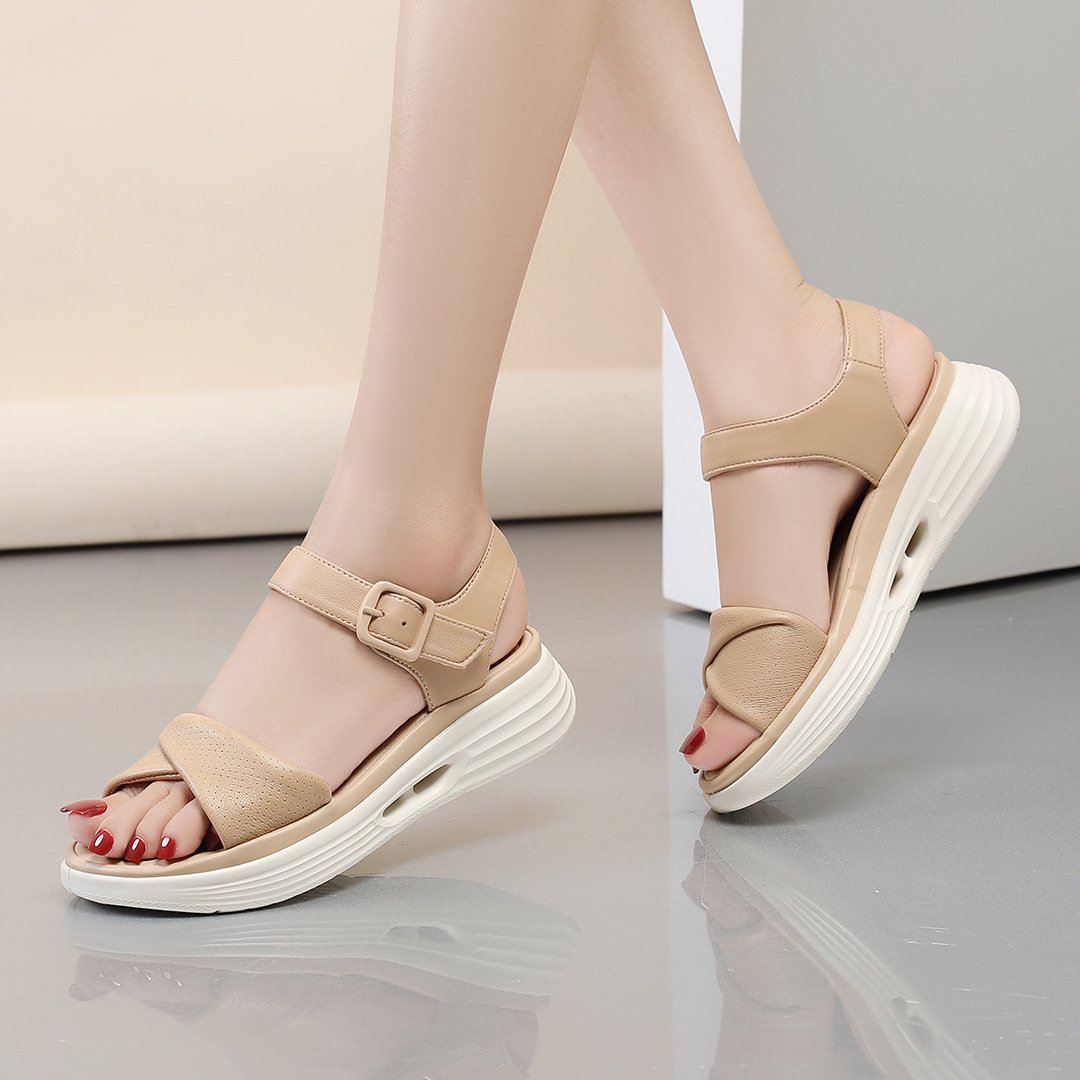 本革一文字靴付き厚底サンダル