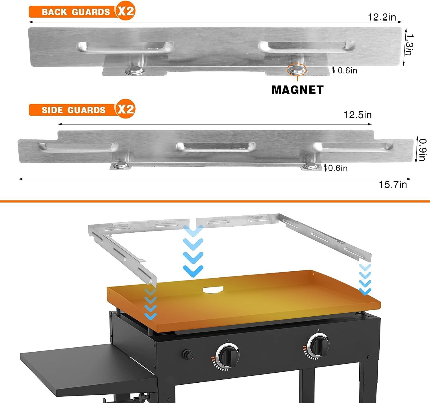 Close-up of wind guard on 36 inch Blackstone griddle
