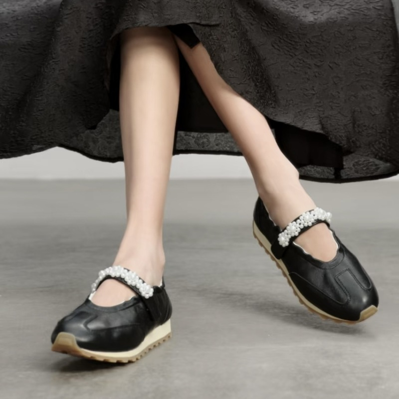 슈즈 여 봄여름 메리제인 펌프스 운동화 일자 스트랩 진주 통굽 발레 덕훈화