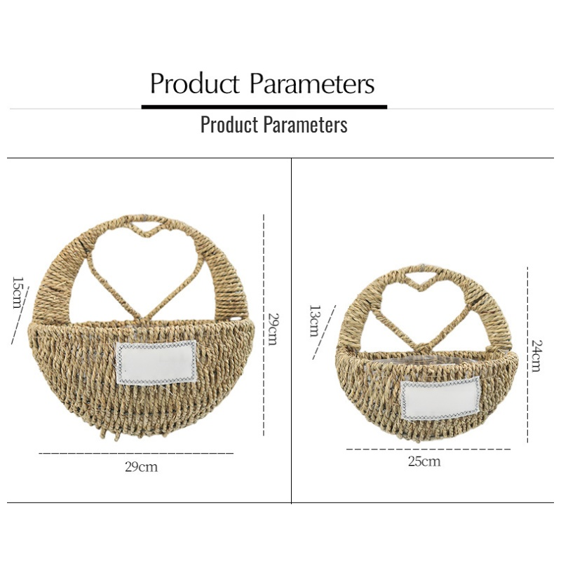 Unobtrusive Greenery Hanging Basin Natural Grass Rope Waterproof lining Hanging Flower Basket handwo
