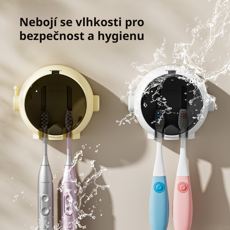 Nástěnný držák na zubní kartáčky astronaut s dvěma sloty na karty