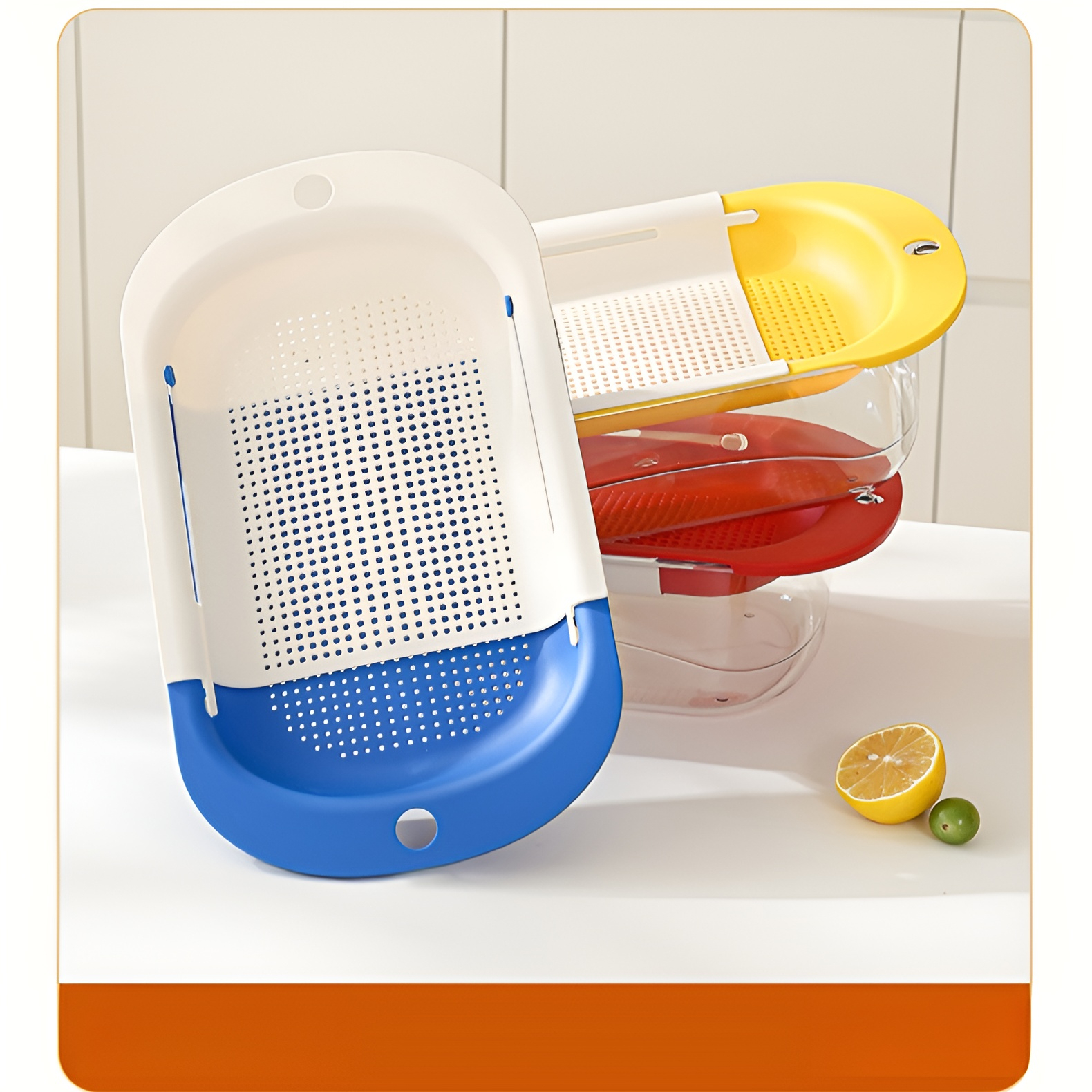 水切り中の野菜と果物 排水バスケット使用イメージ