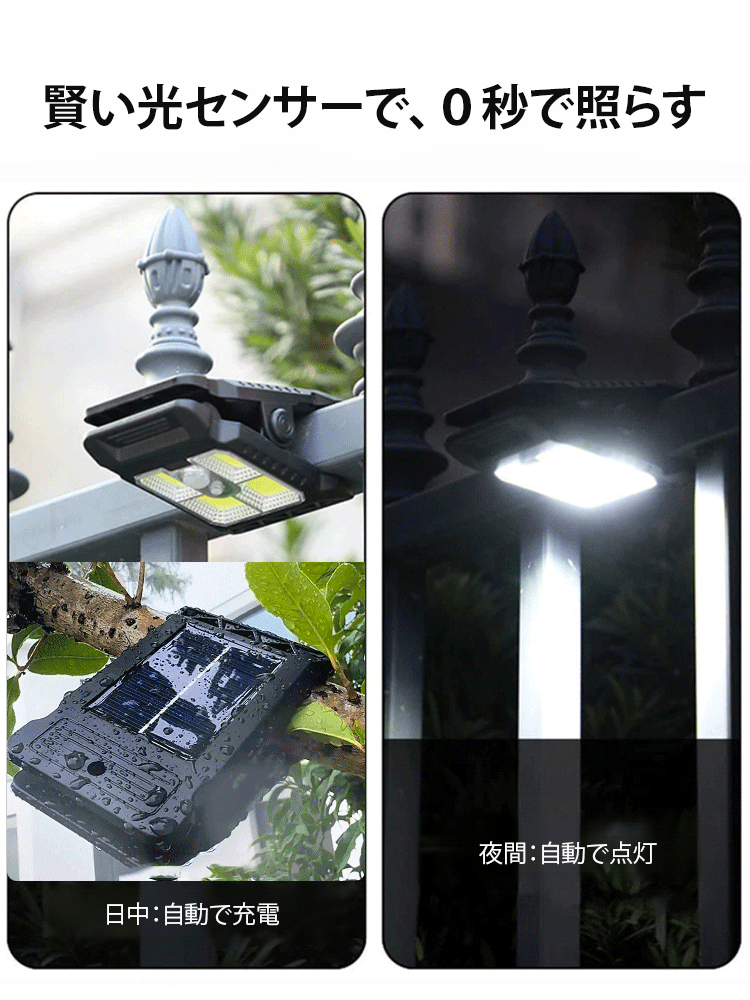 【365日電気代0円】クリップ式ソーラーセンサーライト「10年間の新品交換保証」