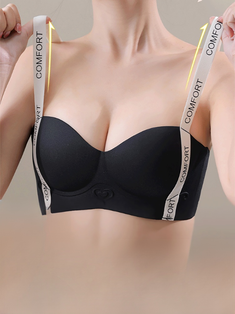 [높은 푸시업] 레터링 숄더끈 헴라인 브라