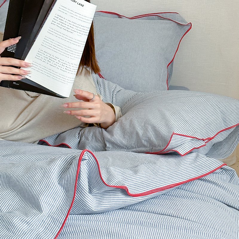 100%コットンウォッシュコットンストライプの肌に優しい寝具4点セット