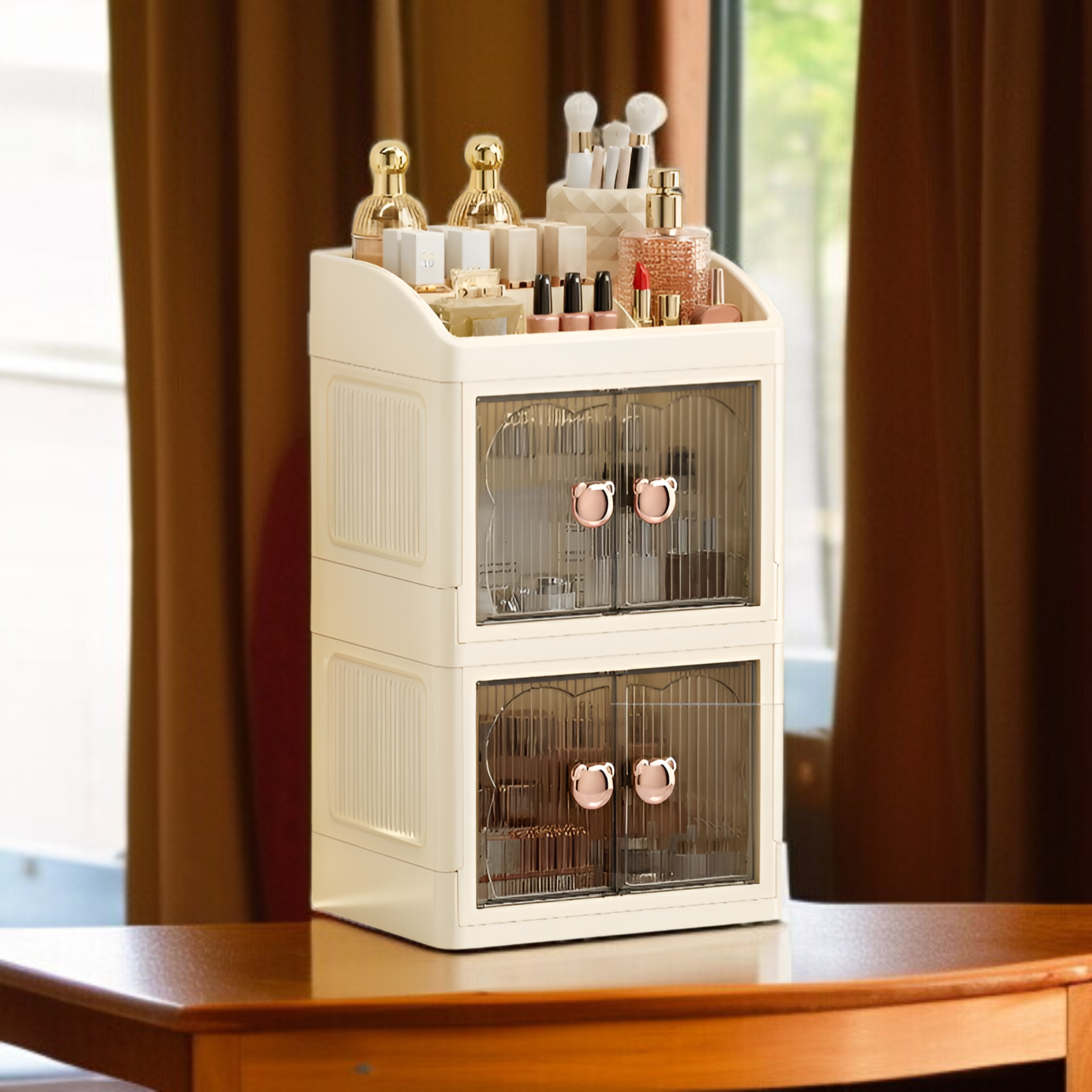 家庭用軽量高級デスクトップ化粧台スキンケアマスク防塵引き出し収納キャビネット化粧品収納ボックスラック