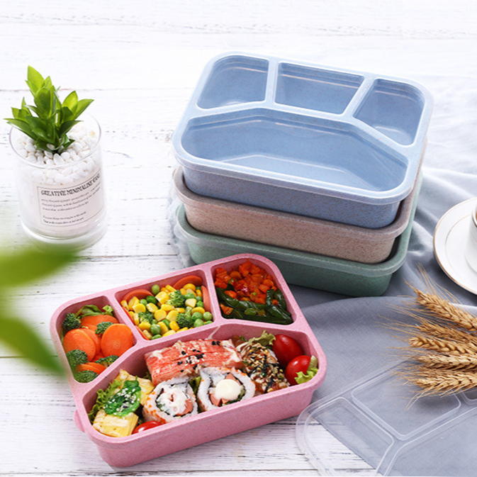 食品グレードの籾殻ランチボックス小麦食器ランチボックス小麦わらコンパートメントランチボックススクエアファーストフードボックス小麦わらランチボックス
