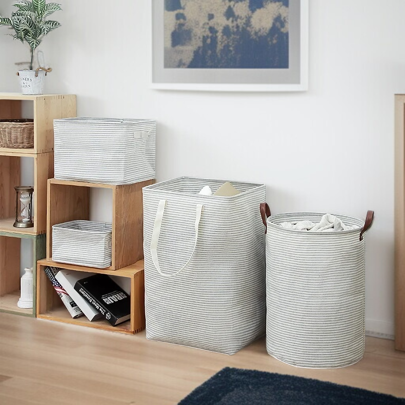 스트라이프 라지 세탁 바구니 전체 이미지