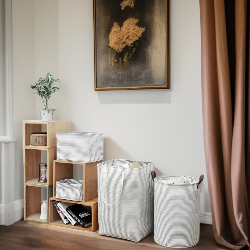 스트라이프 라지 세탁 바구니 접이식 수납 가방 옷 수납 바구니 더러운 옷 바구니 패브릭 세탁 바구니