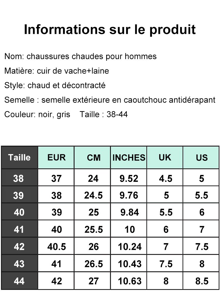 Chaussures en cuir chaud rembourrées pour hommes