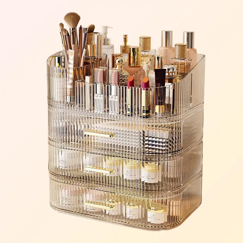 데스크탑 수납 조명 고급 회전식 다층 화장대