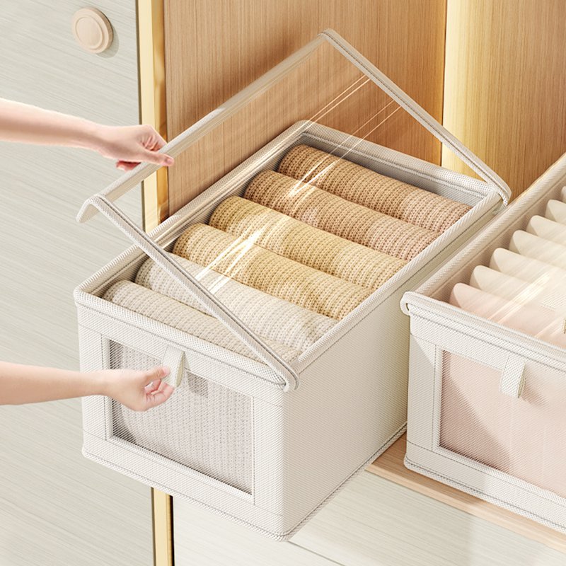 折りたたみ式衣類収納ボックス透明蓋付き