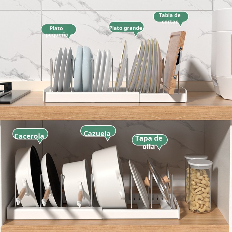 Estante de almacenaje para cocina retráctil y ajustable, utensilios de cocina, tabla de cortar, tapa