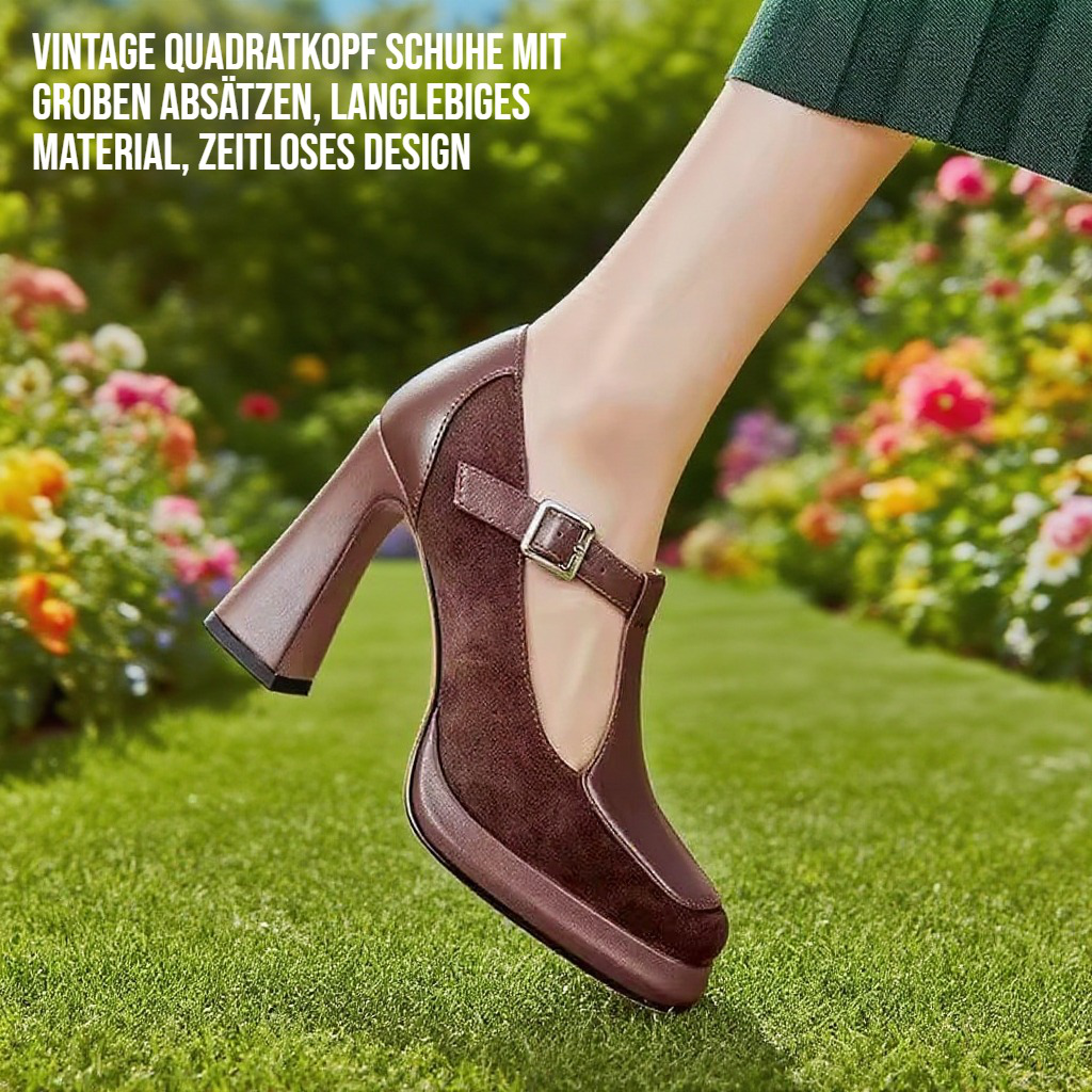 Vintage Quadratkopf grobe Absätze Schuhe