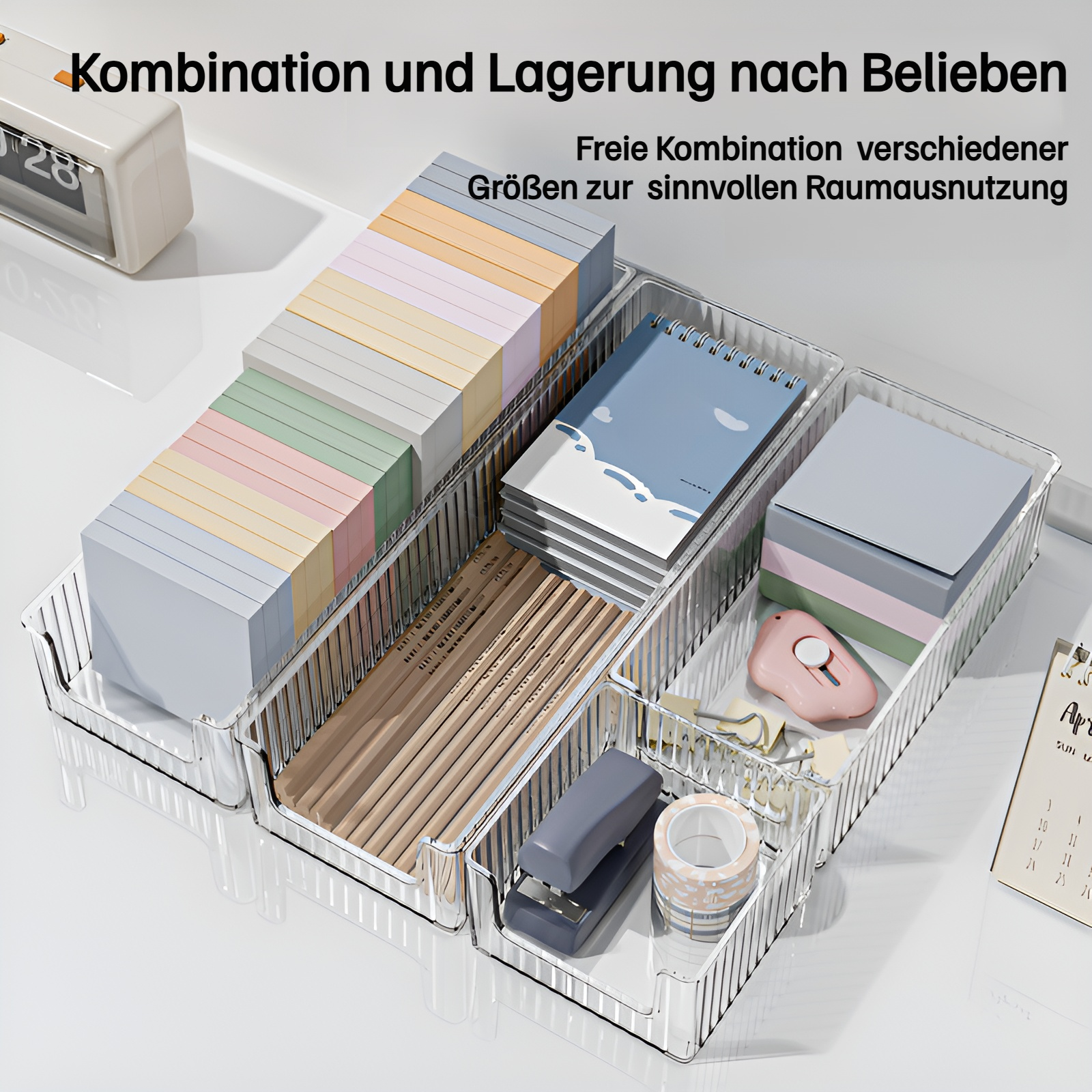 Desktop-Aufbewahrungsbox transparente Schubladen-Aufbewahrungsbox für Schreibwaren Desktop-Notizen-A