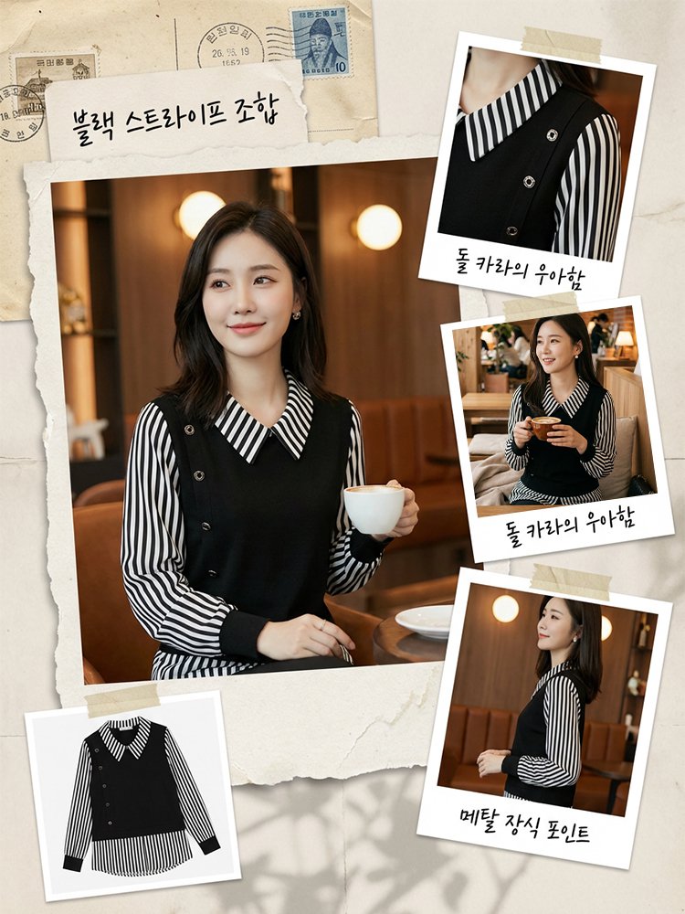 슬림핏 세련 페이크 레이어드 상의