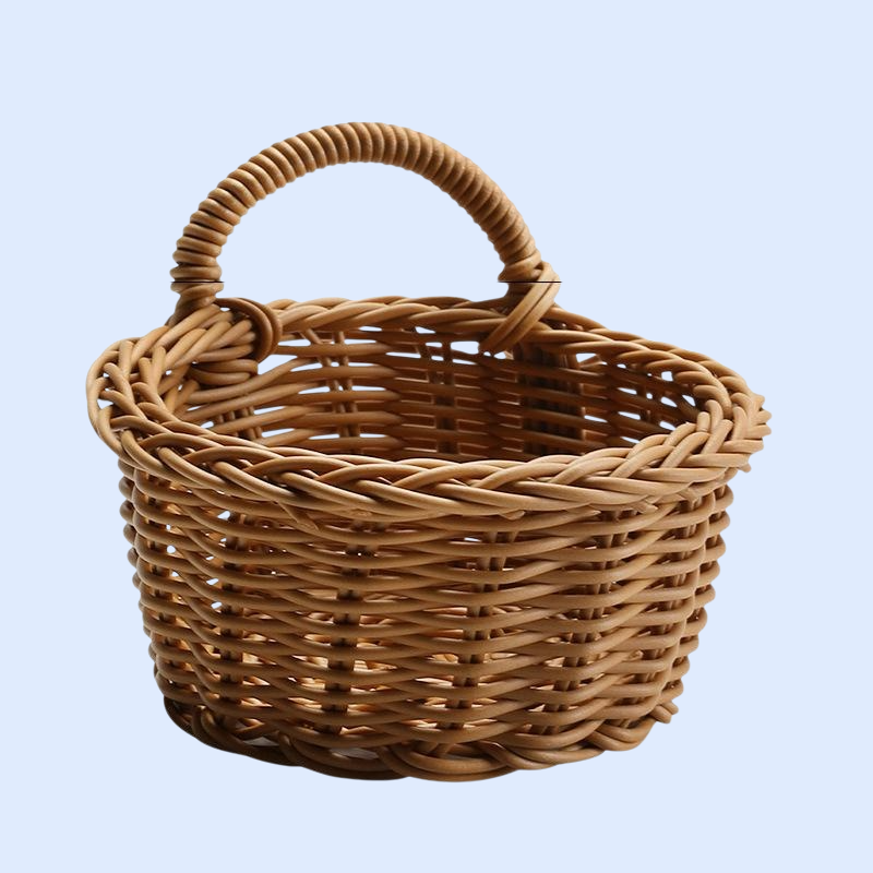 プラスチック製ラタン風壁掛けバスケット　キッチン用ネギ・ショウガ・ニンニク収納かご