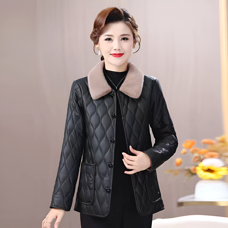 เสื้อดาวน์หนังแท้แฟชั่น บุขนด้านใน 