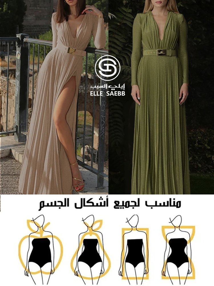 [هدية لفترة محدودة] فستان سهرة طويل بتنورة طويلة ورقبة على شكل حرف V من سلسلة الأزياء الراقية