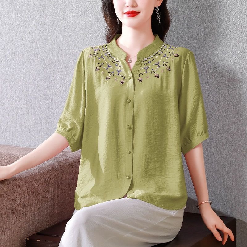 여름용 루즈핏 빅사이즈 자수 셔츠