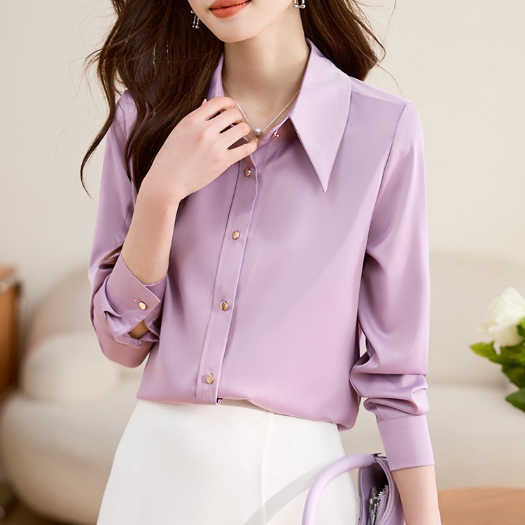 السيدات قمصان طويلة الأكمام من الساتان