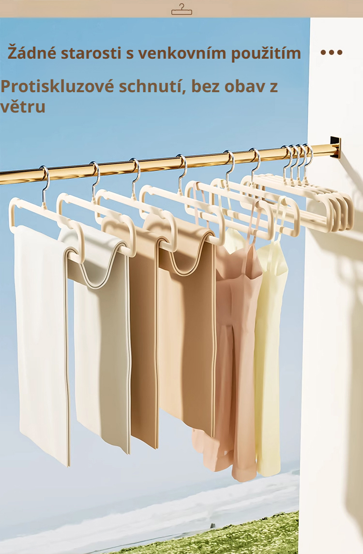 Stabilní a pevný bezešvý věšák na šaty